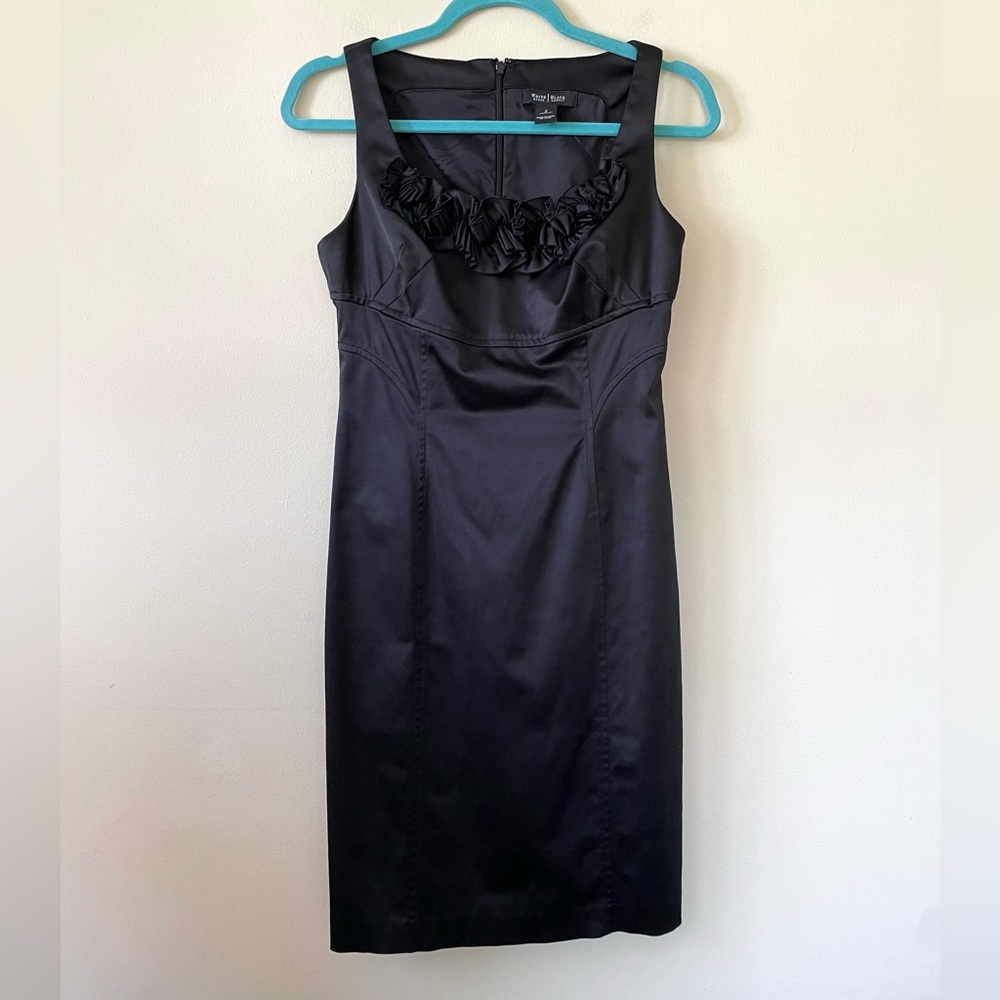 White House Black Market Black Sleeveless Satin Sheath Dress Size 2
